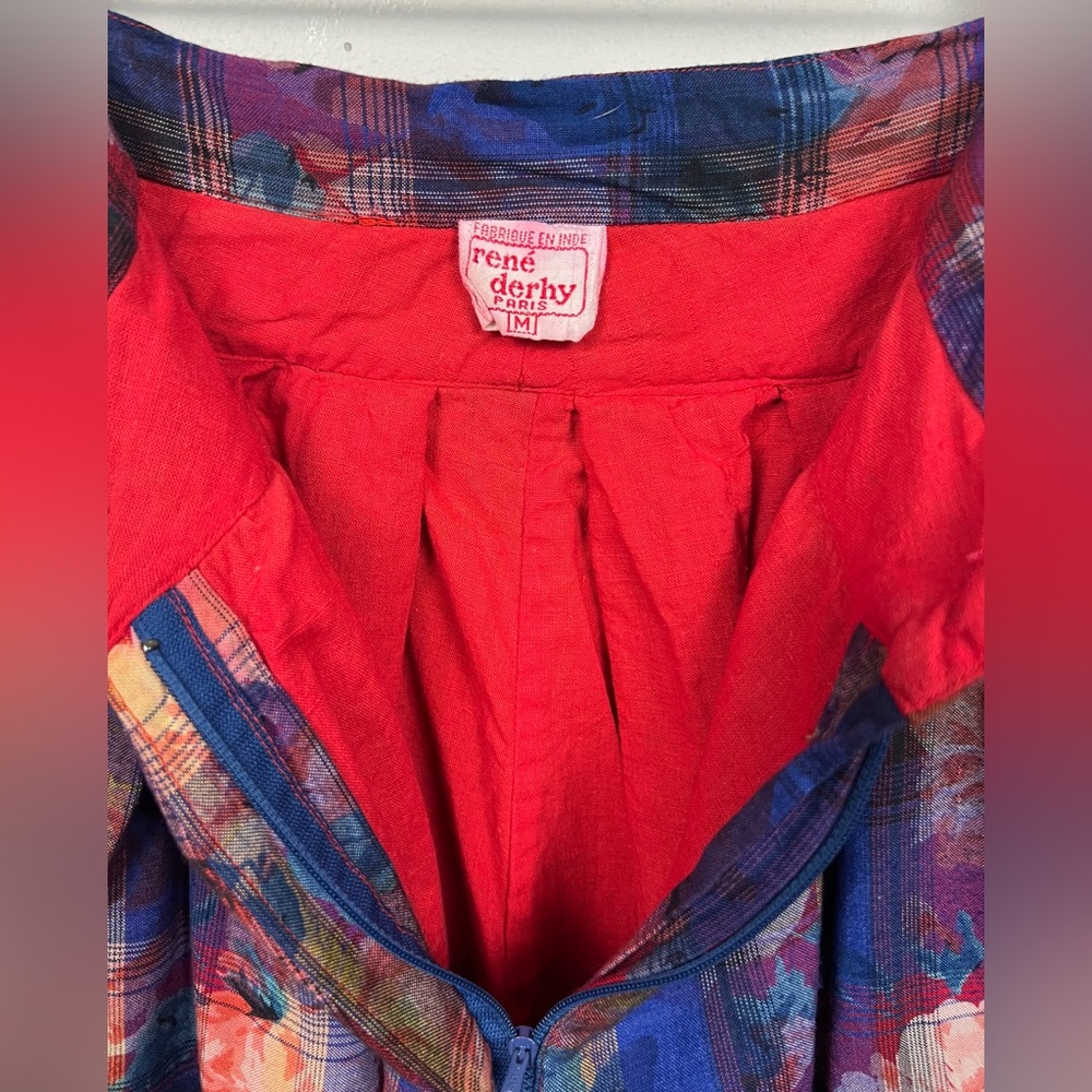 Vintage René Derhy Paris Two-Piece Set · Vibrant Floral Plaid Top & Harem Pants - Picture 5 of 16
